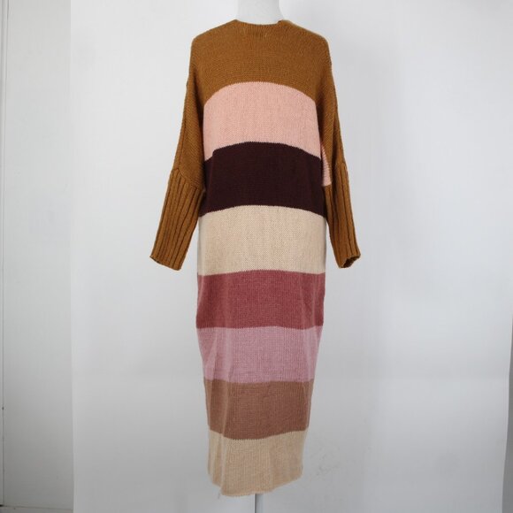 Petal Pup Sz S Camel Burgundy Striped Multicolor Acrylic Wool Knit Wrap Sweater - Picture 9 of 14